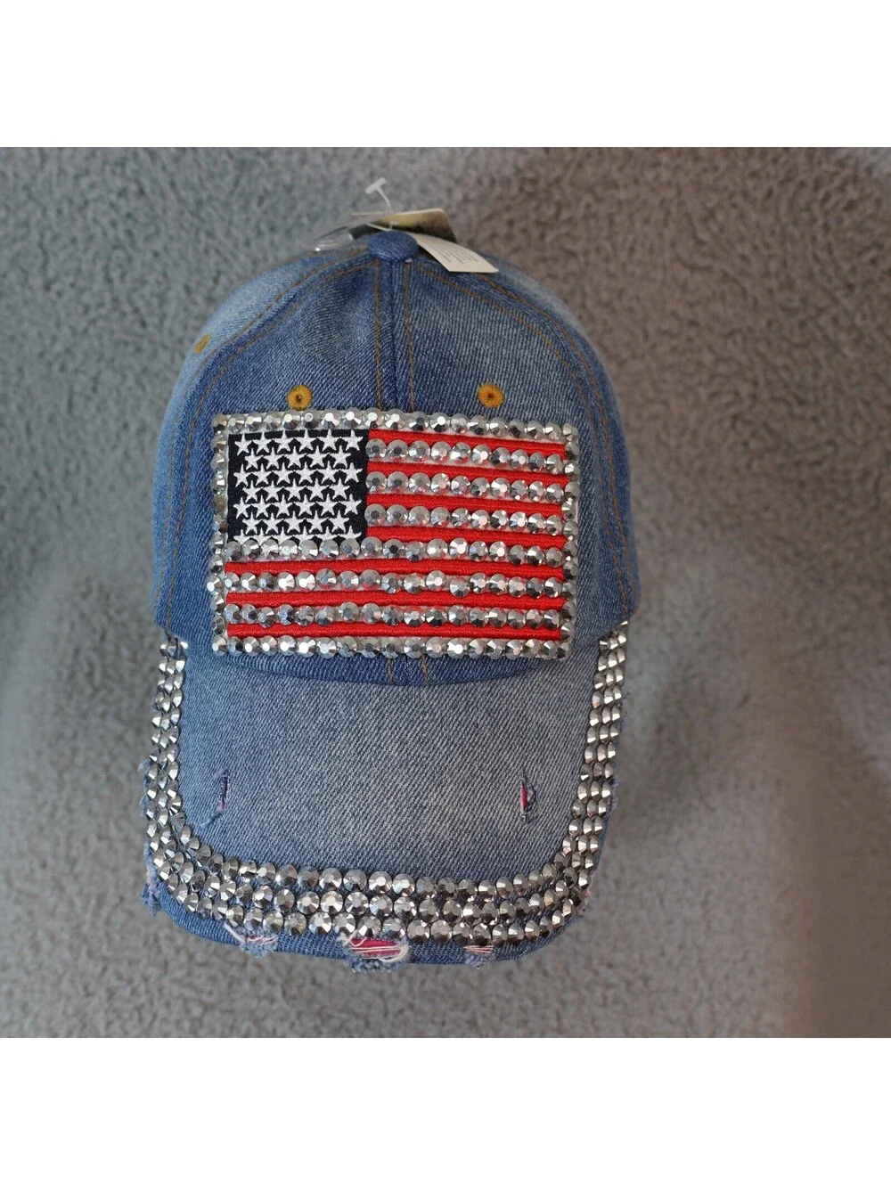 Mudd Jeans Women Hat USA Flag Denim Rhinestone Y2K OSFA NWT